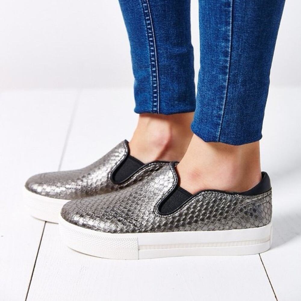 Ash | Women’s Jungle Leather Slip-On Platform Sneaker Italy Shoe Metallic Silver